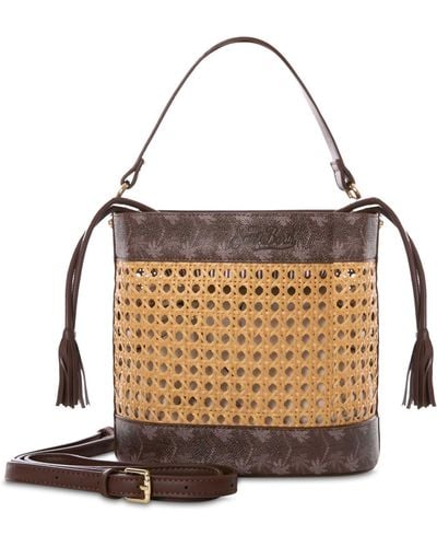 Mc2 Saint Barth Straw Bucket Bag With Monogram Details - Brown