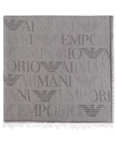 Emporio Armani Scarf With Monogram - Gray