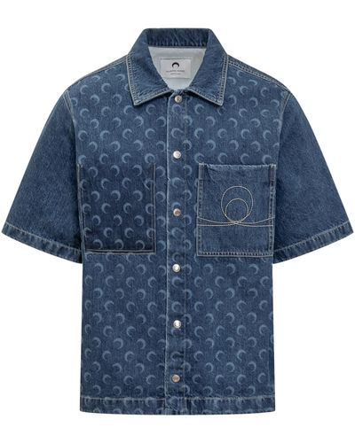 Marine Serre Denim Workwear Shirt - Blue