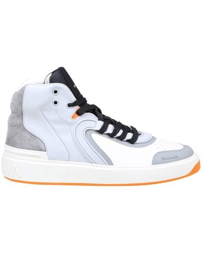 Balmain B Skate High Top In Leather And Suede - White