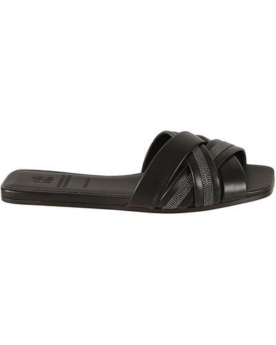 Brunello Cucinelli Cross-strap Embellished Flat Sandals - Black