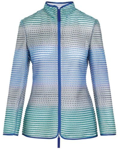 Giorgio Armani Semi-Sheer Striped Zip-Up Jacket - Blue