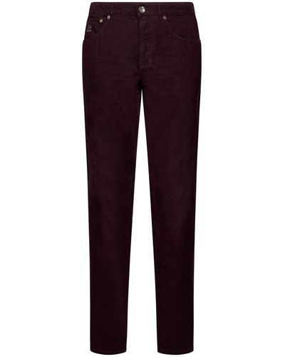 Brunello Cucinelli Logo Embroidered Cropped Corduroy Pants - Purple