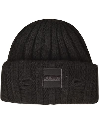 Dondup Logo Patched Knit Beanie - Black