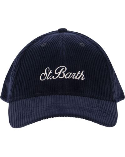 Mc2 Saint Barth Corduroy Baseball Cap With Embroidery - Blue