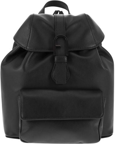 Furla Flow Leather Backpack - Black