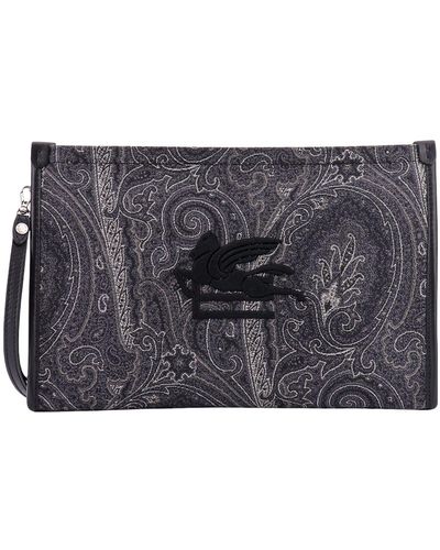 Etro Leather Closure With Zip Clutches - Grey