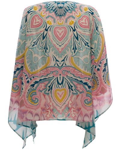 Etro Multicolored Oversize Poncho With Graphic Print All-Over