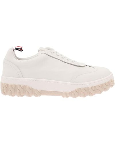 Thom Browne 'Field' Low Top Sneakers With Cable Knit Sole And Tricolor Detail - Natural