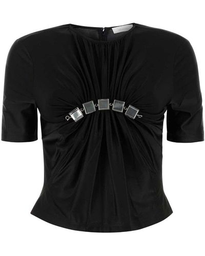 Rabanne Embellished Draped Mock Neck Top - Black