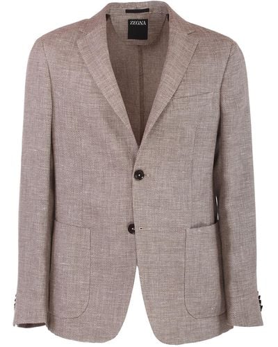 Zegna Linen And Cotton Blend Shirt Jacket - Brown