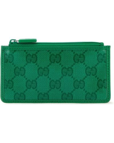 Gucci Grass Gg Crystal Fabric Card Holder - Green