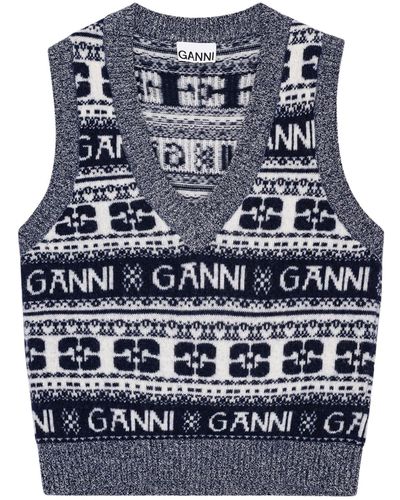 Ganni Logo Wool Mix Vest - Blue