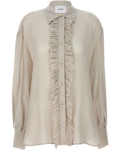 Nude Ruffled Silk Shirt - Natural