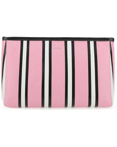 Balenciaga Barbes Striped Leather Pouch - Pink