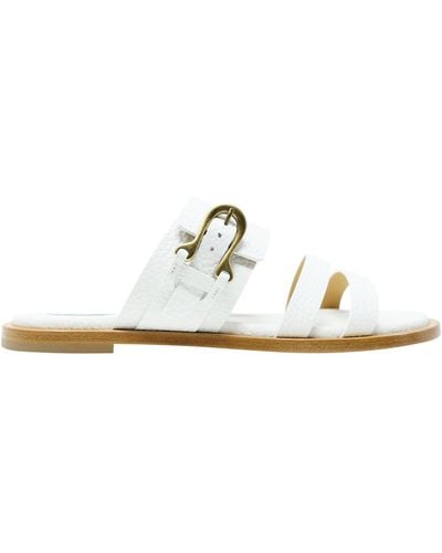 Sartore Leather Flat Sandals - White