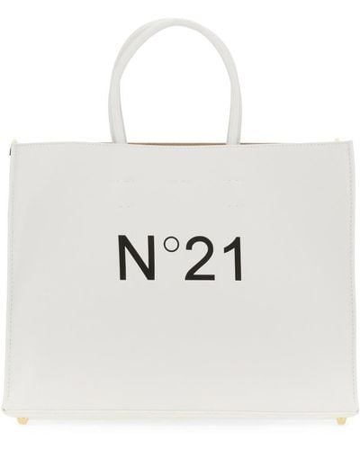 N°21 Shopper Bag With Logo - White