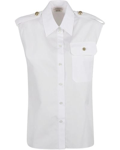 Alexander McQueen Button Embellished Sleeveless Shirt - White