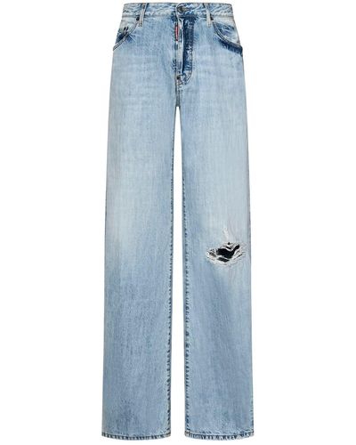 DSquared² Distressed Light Palm Beam Wash 642 Jeans - Blue