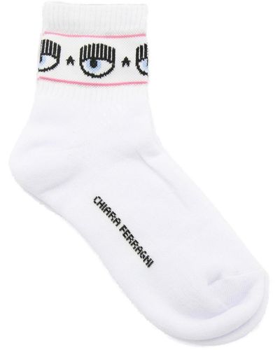 Chiara Ferragni Eyelike-motif Ankle-length Knitted Socks - White