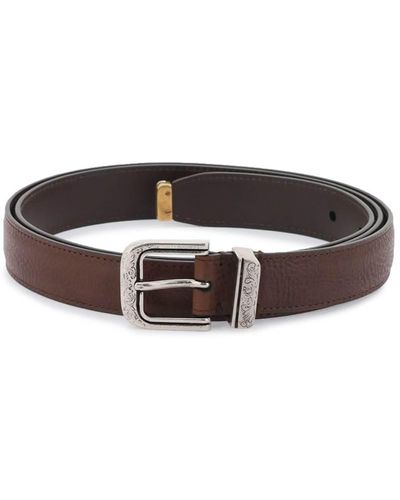 Brunello Cucinelli Leather Belt With Detailed Buckle - Brown