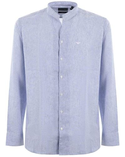 Emporio Armani Linen Blend Striped Shirt - Blue