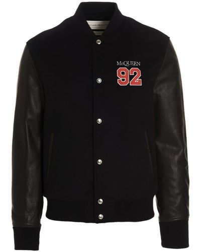 Alexander McQueen Logo-embroidered Varsity Jacket - Black