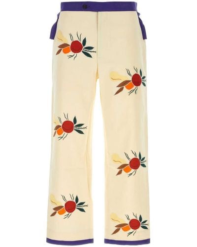 Bode Embroidered Linen Blend Pant - White