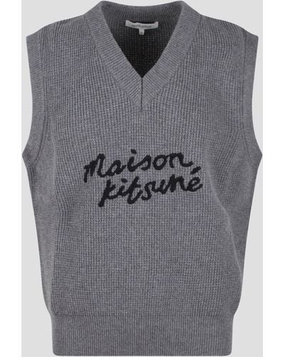 Maison Kitsuné Embroidered Logo Wool Vest - Grey