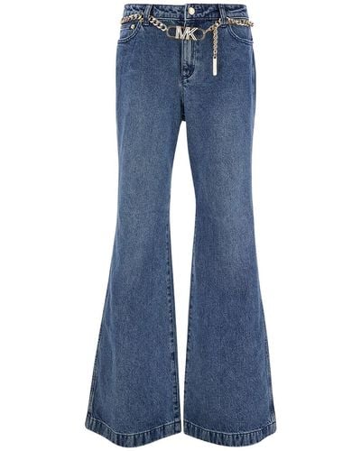 Michael Kors Blue Flared Jeans With Chain Belt In Denim Woman