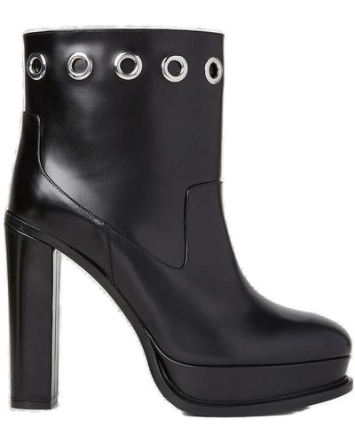 Alexander McQueen Eyelet Heeled Boots - Black