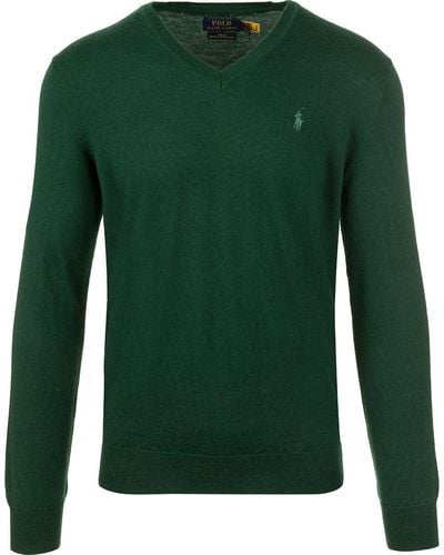 Ralph Lauren Logo Embroidered V-Neck Sweater - Green