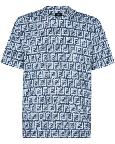 Fendi T-Shirt J.Fringed Print Ff - Blue