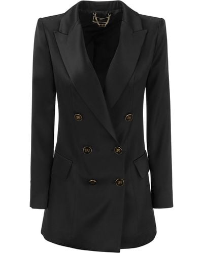 Elisabetta Franchi Satin Jacket With Logoed Buttons - Black