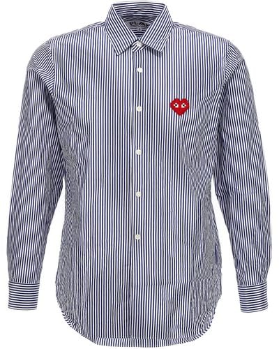 COMME DES GARÇONS PLAY Logo Patch Striped Shirt Shirt, Blouse - Blue
