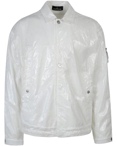 Stone Island Shadow Project Logo Patched Buttoned Jacket - White
