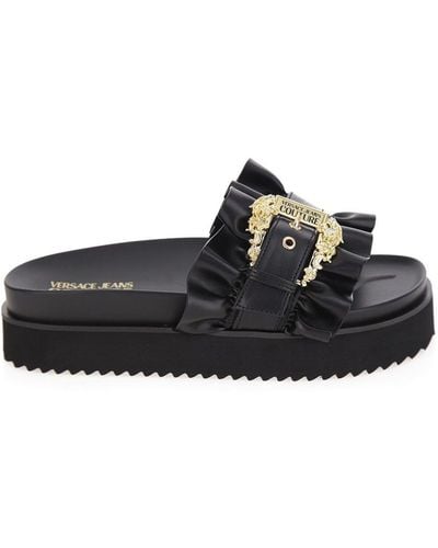 Versace Arizona Double-Buckled Slip-On Sandals - Black