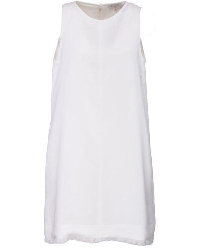 Antonelli Crewneck Frayed Hem Midi Dress - White