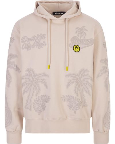 Barrow Dove Hoodie With Front Logo And All-Over Graphics - Brown
