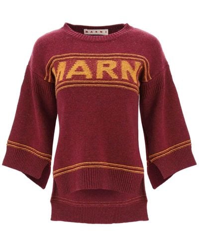 Marni Jumper In Jacquard Knit With Logo - Red