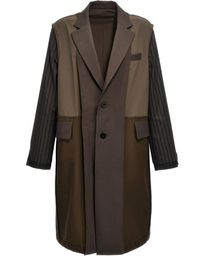 Sacai Two-material Coat Coats, Trench Coats - Grey