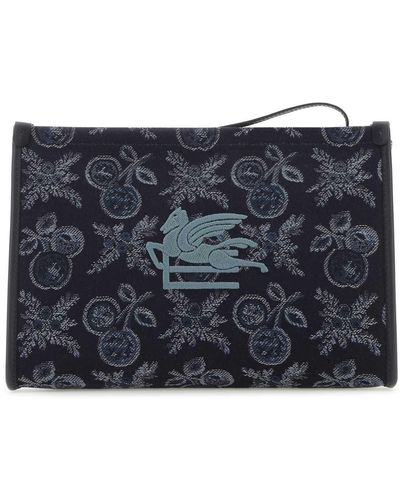 Etro Embroidered Canvas Beauty Case - Blue