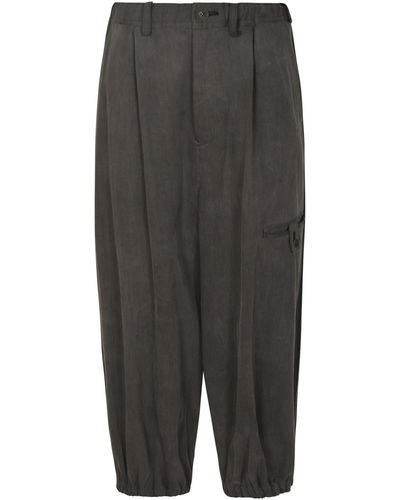 Yohji Yamamoto Velvet Effect Cropped Trousers - Grey