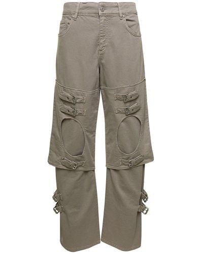 Blumarine Beige Cargo Jeans With Buckle Detail In Cotton Denim - Grey