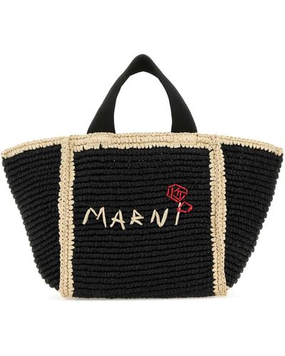 Marni Raffia Shopping Bag - Black