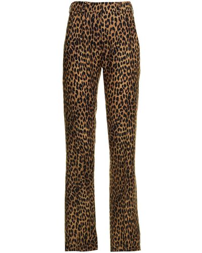 Laneus Womans Viscose Animalier Printed Trousers - Brown