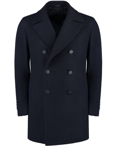 Tagliatore C-stephan Wool Blend Double-breasted Coat - Blue