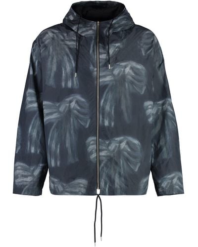 Acne Studios Hooded Techno Fabric Raincoat - Blue