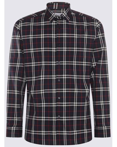 Burberry Navy And Red Cotton Shirt - Blue