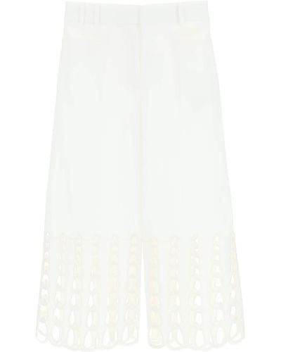 Stella McCartney Cropped Pants With Embroidered Hem - White